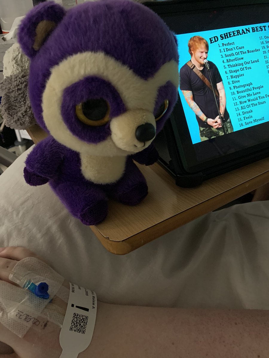 Maisie listening to her friend <a href="/edsheeran/">Ed Sheeran HQ</a> whilst fighting and hopefully recovering in Intensive Care at the NNUH 💜💚💜💚