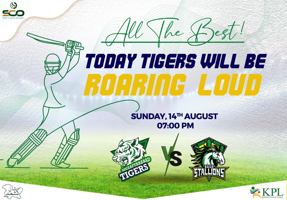 hq_sco's tweet photo. Big day, Big match !!!  
As Tigers will be in action tonight !!  
#AllTheSupport for #ShaanEKashmir @TigersOfKPL  !
#MuzaffarabadTigers #75thPayKuchKhaas #IndependenceDay #SCOM4G https://t.co/6CE2QhmfLH