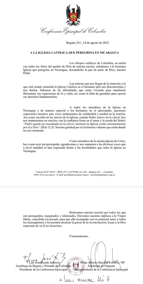 HaciaElUmbral's tweet photo. El @episcopadocol se solidariza con el catolicismo de Nicaragua | @israeldej94 @ReligionDigit @vaticannews_es @romereportsesp @Pontifex_es https://t.co/9ZBCQ2P0eq