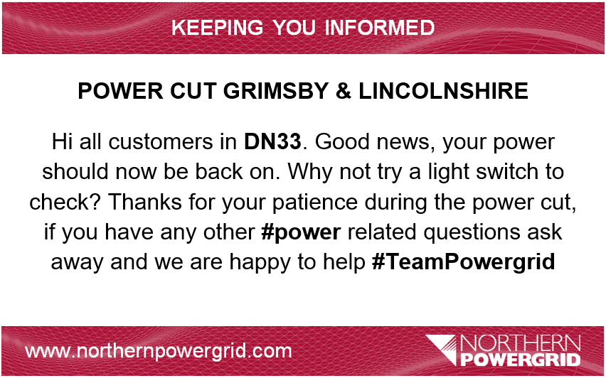 Northpowergrid's tweet photo. #Powercut #Grimsby #Lincolnshire #DN33 #TeamPowergrid https://t.co/ytO28mTbRB