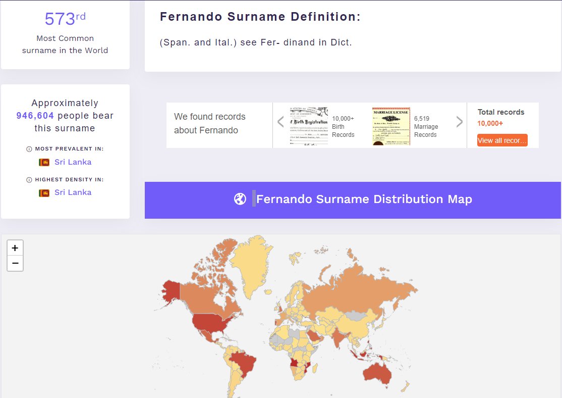 MASHFERDISTA's tweet photo. Well well well! The more you know! I never imagined Sri Lanka to have the highest density of Fernando in the world. The Portuguese left a lot behind. #Fernando #SriLanka https://t.co/JXNOGoVOLh