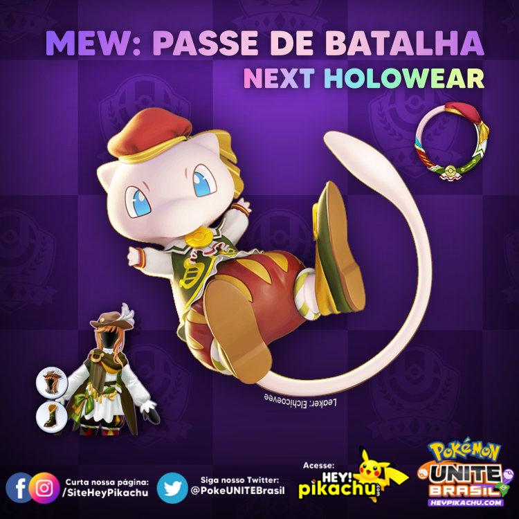 Pokémon UNITE Brasil (News) 🟢 on X: ◓ #Holowear de #Mew será destaque no  Passe de Batalha de setembro em #PokemonUNITE, além disso teremos uma roupa  e borda de avatar inspirada nessa