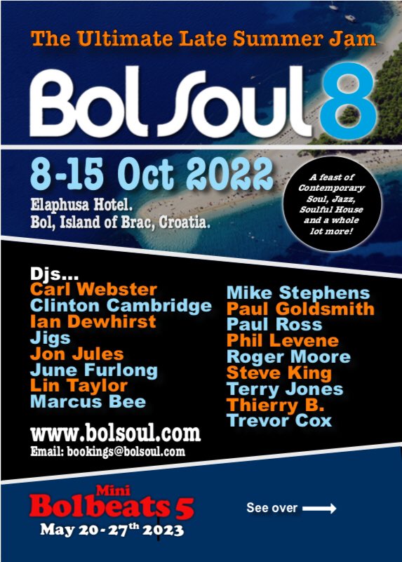 The full DJ lineup for Bolsoul 8 plus Chris Ballin x Remember if you wish to attend email bookings@bolsoul.com or Phone: Text: WhatsApp us on 07957 195762 It’s just £100 per person to secure your accommodations From £350 each when sharing or plus £150 solo traveller.