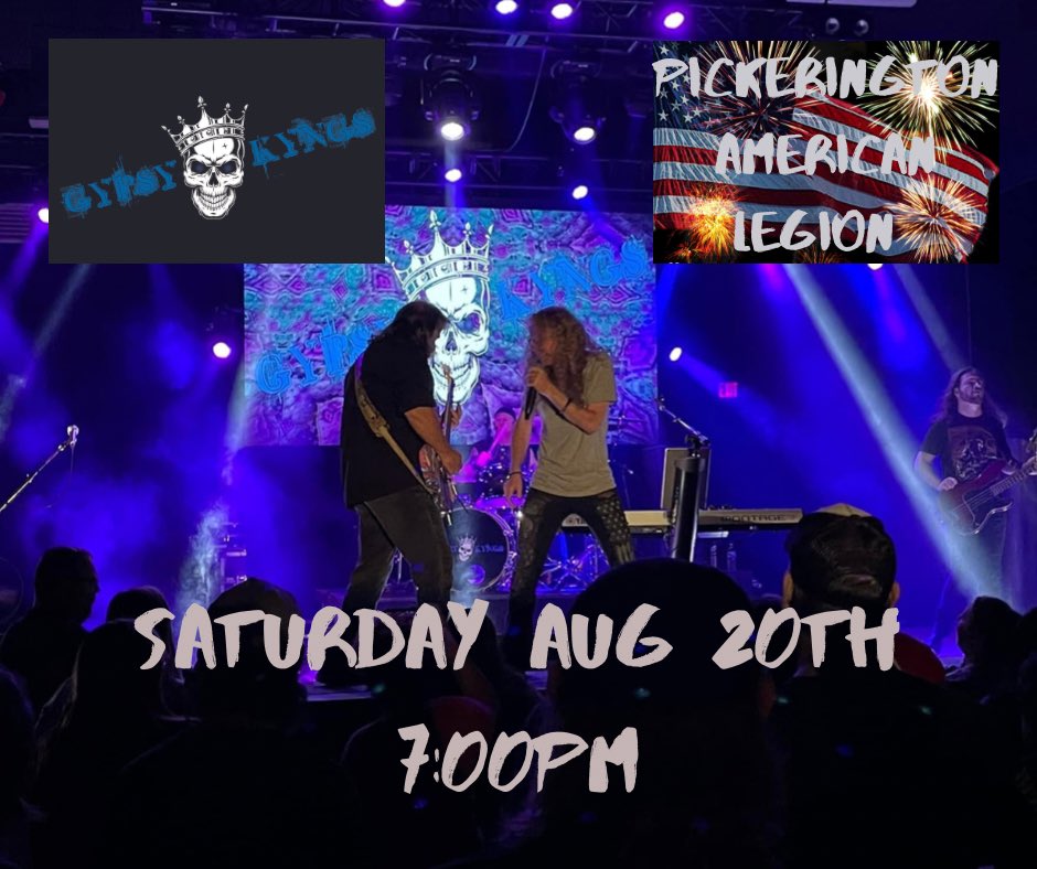 Don’t miss the <a href="/gypsykyngsband/">Gypsy Kyngs</a> this Saturday night Aug. 20th at the American Legion 7725 Refugee Rd. Pickerington, OH. The party starts at 7:00pm, we’d love to see ya! #livemusic #gypsykyngsband #theresnopartylikeagypsykyngsparty