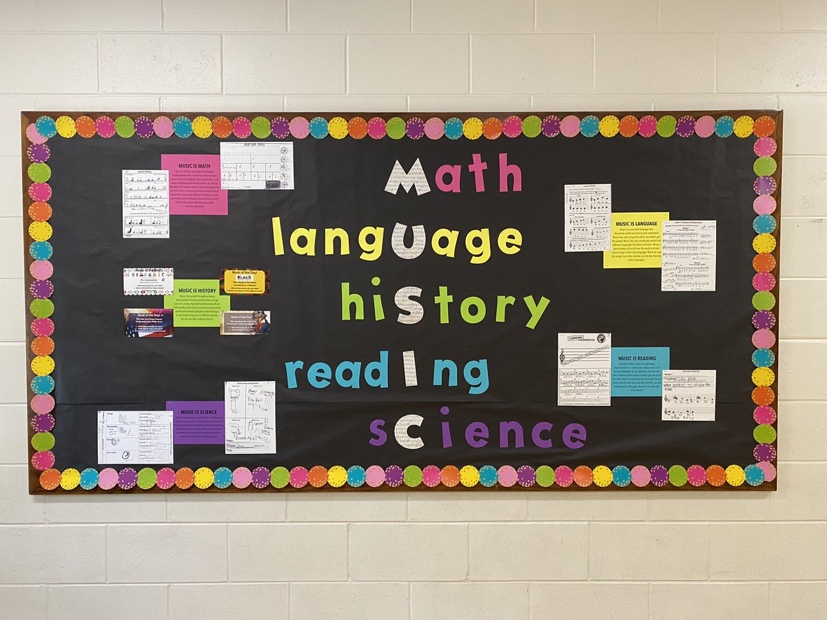 TBK8BengalMusic's tweet photo. Why Music? Just come on down to our hallway and find out, before you even step foot in our rooms! Loving our new bulletin boards that highlight our students portfolio work from previous years in our program! @TurnerBartelsK8 @HCEMEC @HillsboroughSch #MusicIsConnection https://t.co/23XApL6H1t