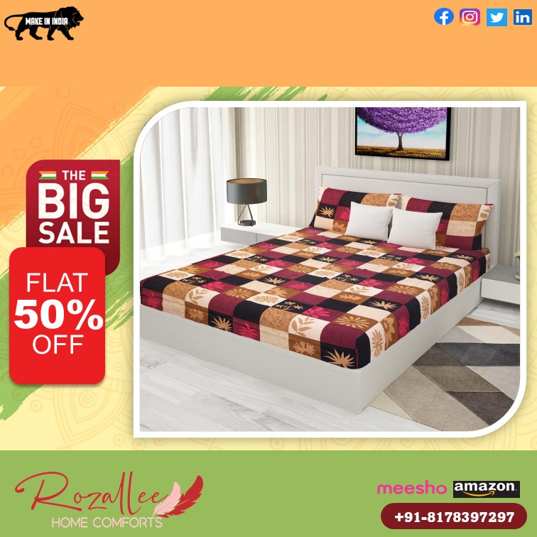 rozallee's tweet photo. The Big Sale Is Live Now 
Flat 50% off on all
Rozallee Cotton Bedsheets
Available Sizes: Queen, King and Super King both for Single and Double Bed
Connect on WhatsApp: +91-8178397297
Available online on Amazon, Meesho
#rozallee #rozalleehomecomfort #biggestsale #saleislive https://t.co/ro3a9GnNN6