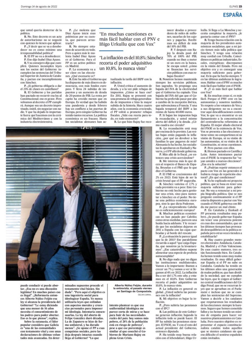 rosaromerocr's tweet photo. 📰 Entrevista a @NunezFeijoo en @el_pais. 
"Lo que más me preocupa es que a las rentas medias y bajas se les ha hecho el mismo recorte que a las más altas, por eso planteamos que les devolvamos la parte del IRPF que se les ha retenido de más". 
España siempre por delante. https://t.co/KCIM6Tko5t