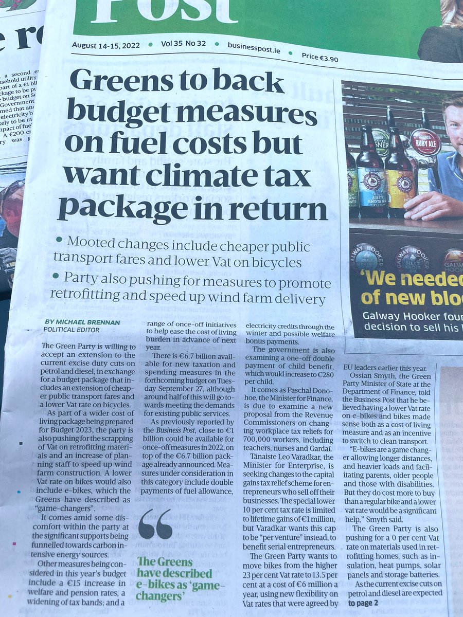 BernardMulvany's tweet photo. The Green Party want to lower the “vat rate on bikes from 23% to 13.5%” surely that should read “the Green Party want to scrap vat on bikes to incentivise people to buy them” shouldn’t it? #greenwashing #settleforless #ClimateEmergency https://t.co/e3Y81fbHt8