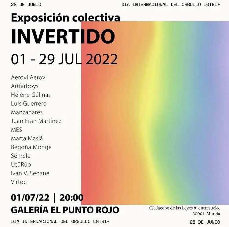 artfarboys's tweet photo. ¡@artfarboys llega a Murcia!

Exposición colectiva en  la galería El punto rojo.
" INVERTIDO"

Del 1 al 29 de julio de 2022.
¡Os esperamos!
( Ampliada hasta septiembre) https://t.co/9uIKn3aszo