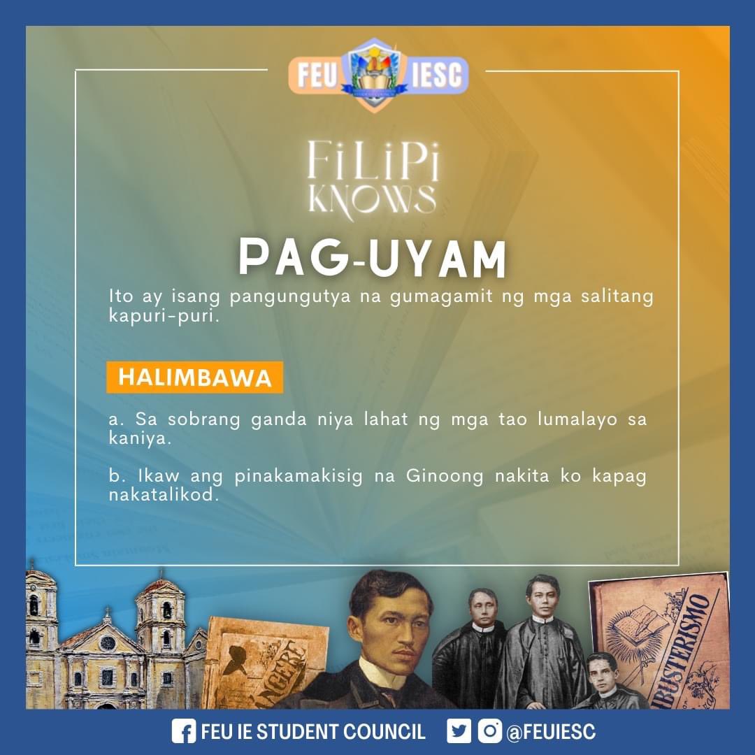 feuiesc's tweet photo. Kapag binato ka ng bato, batuhin mo ng tinapay; Kapag sinaktan ka, mahalin mo pa

Sa pamamagitan ng wika tayo ay nakakabuo ng pantikan na nagiging paraan upang maipamahagi ang ating mensahe at saloobin. Ito rin ay nagbibigay pagkakakilanlan at yaman sa ating wika. (1/3) https://t.co/bOvOZz3lrH