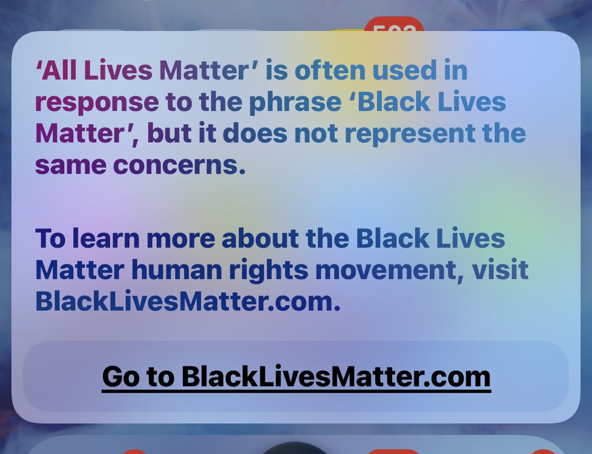 PerformanceBare's tweet photo. Siri do black lives matter?

Answer - yes Black Lives Matter 

Siri do all lives matter? 

Answer 'All Lives Matter' is often used in
response to the phrase 'Black Lives
Matter', …

Siri do white lives matter?  😳😳

Anyone else feel white people are being discriminated against? https://t.co/N6MU5i5ycz