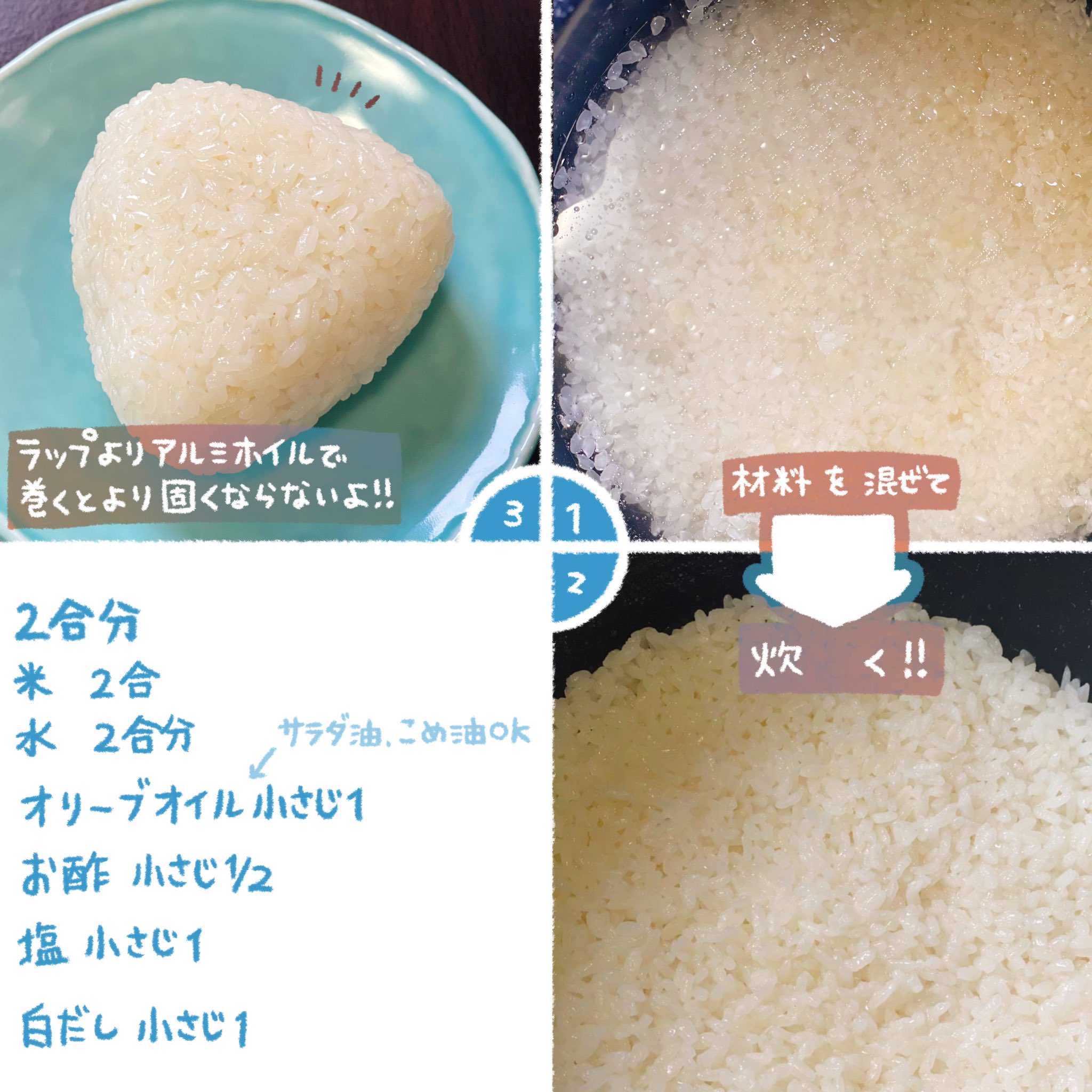 杏耶 あや 新連載 ふんばりごはん日誌 冷めても美味しい 冷めてこそ美味しい 塩むすび 某コンビニの塩むすびを目指して作ってみました 冷えてこそ美味しい 夏にぴったりのごはんです 白だしがない場合 和風粉末だし4gでも美味しくできました