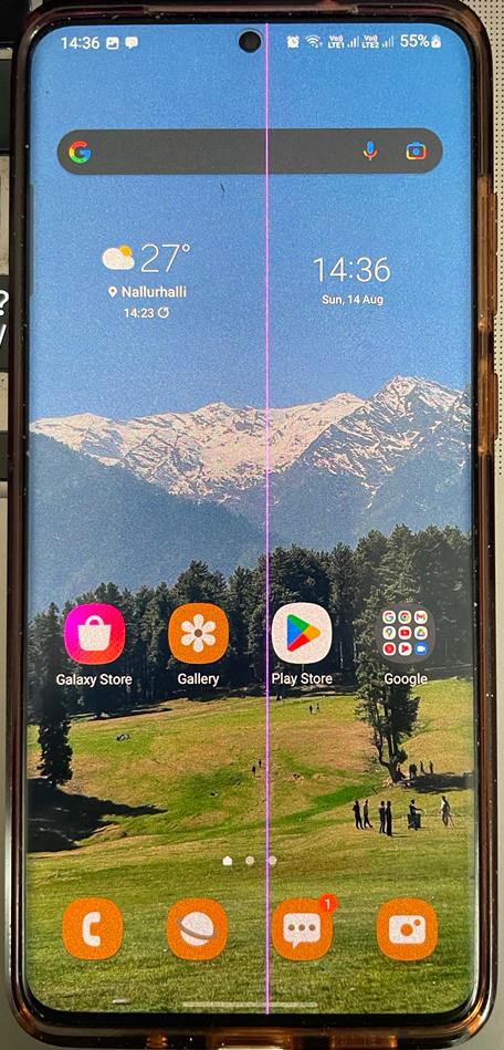 tamhankarp's tweet photo. @SamsungIndia - A sudden bright pink line appeared today on my Galaxy S20 plus. I see many others are facing same issue. Please help fix the issue. Might never buy another Samsung phone. Don't forget customers. Please acknowledge problem on ur end. @GoI_MeitY please take note. https://t.co/vTP3CGxN7O