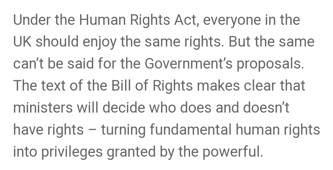 The key fundamental issue with the governments proposed 'Bill of Rights'... its a #RightsRemovalBill

The whole article lays out the issues really clearly. We must oppose this tearing up of fundamental human rights.