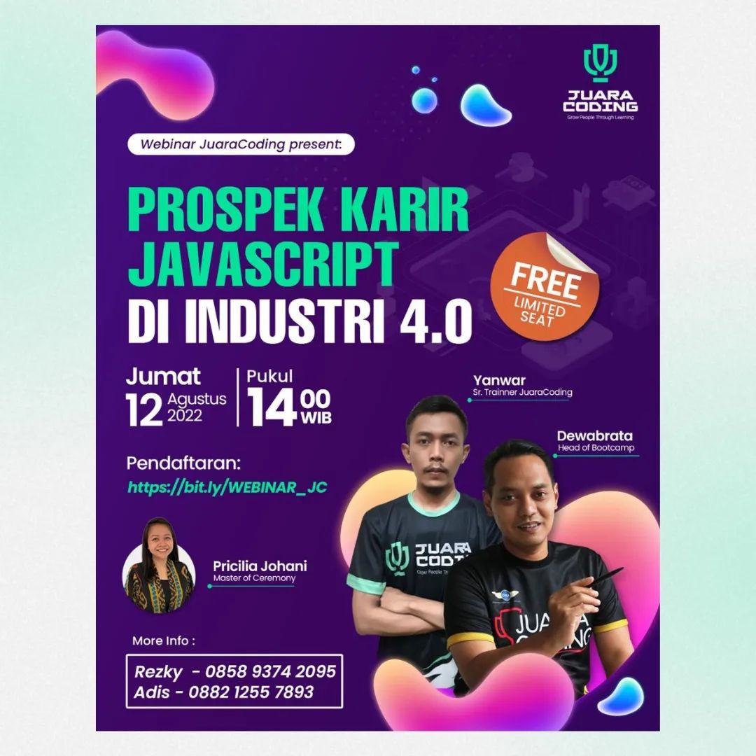 JuaraCoding's tweet photo. Fakta tak Nyangka edisi Minggu sore.
Melansir hasil survei Stack Overflow menyatakan kalau JS menjadi bahasa pemrograman nomor 1 dengan presentasi 64.96% loh!
#juaracoding #juaracodingbootcamp #coding #codingbootcamp #programmer #programming #bahasapemrograman #javascript https://t.co/s5asQjqbTn