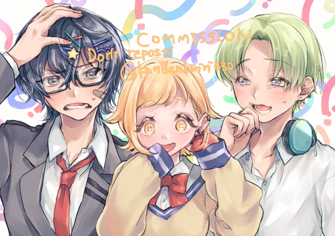 Skebありがとうございました!アクセサリー交換したINTESTERSの三人を描かせていただきました。#Skeb 