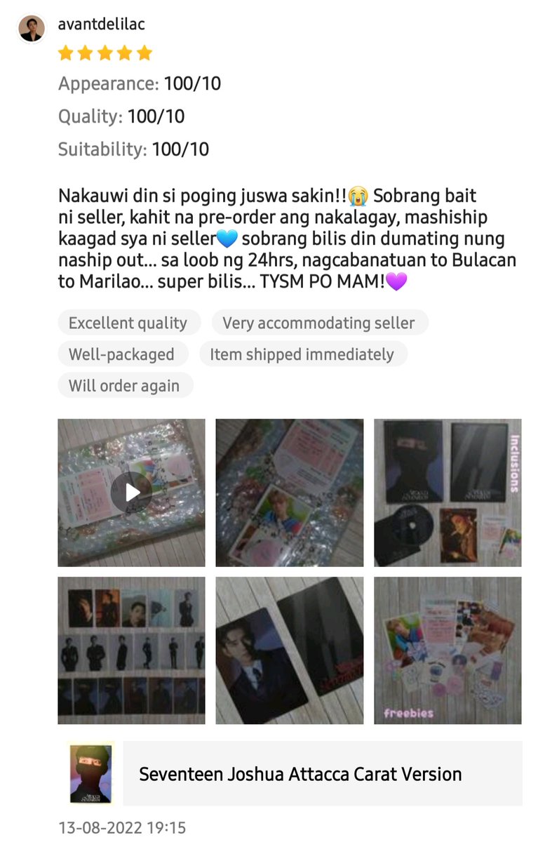 aakshopbaler's tweet photo. Joshua Attacca sold! Thank you so much po. 💞
#AAKS_feedbacks https://t.co/Wf9lPbSPCQ