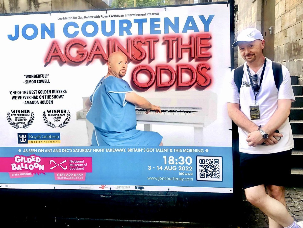 Thanks for modeling our poster design so beautifully, Jon!  

Last chance to catch <a href="/joncourtenay/">Jon Courtenay Official</a> at #EdinburghFringe today! Get yourselves to the <a href="/Gildedballoon/">Gilded Balloon</a> now! 

JonCourtenay.com