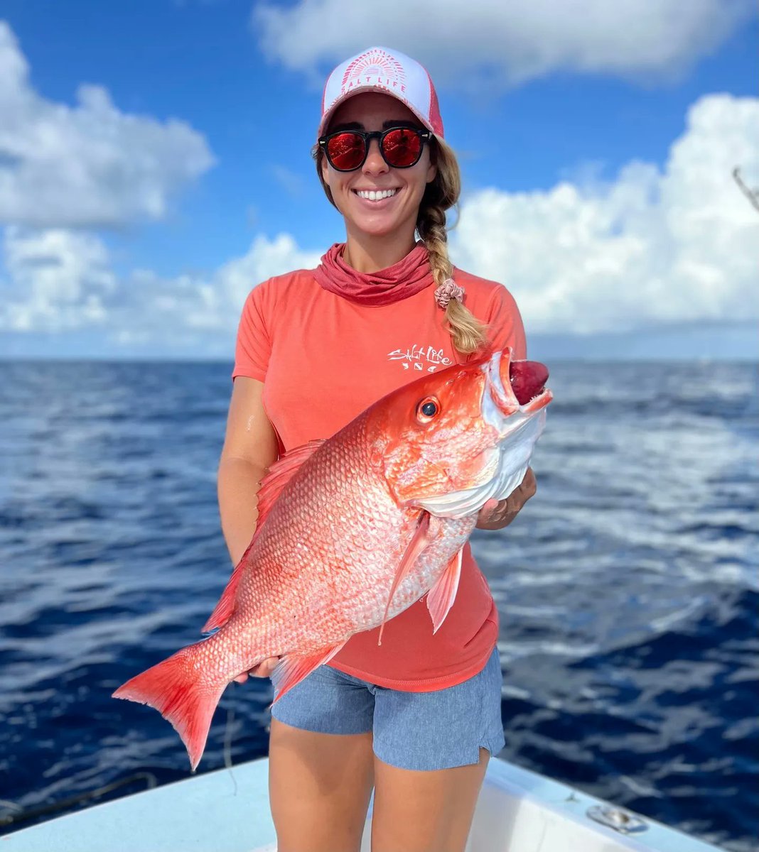 RealSaltLife's tweet photo. Cheyenne is all smiles after reeling in a  red snapper 🎣

#redsnapper #wayofthewaterman #floridasaltlife https://t.co/LD6JVUvLQ8