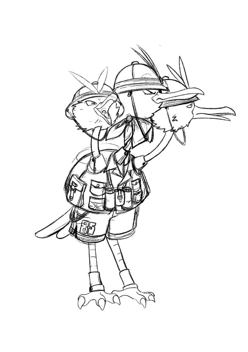 blawn_z's tweet image. I’m sketching 2 holowear for #Dodrio: tuxedo style and explorer style. Gotta sketch for scizor and mew too, then i’m gonna finish them ;)
#PokemonUNITE