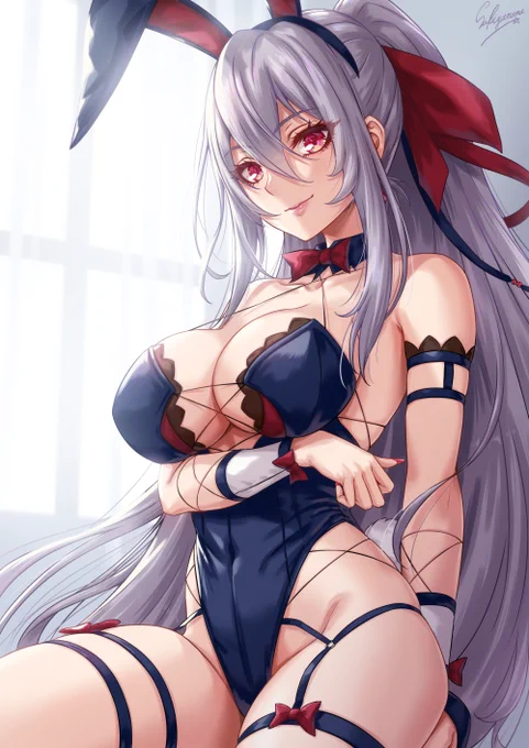 銀髪ポニーテールバニーお姉さん 