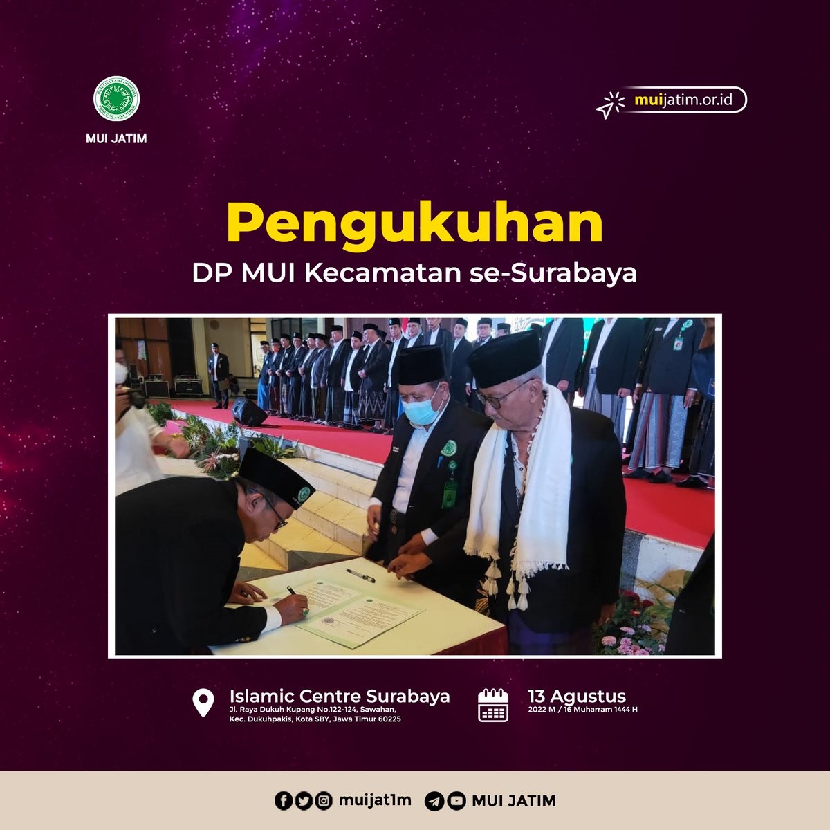 muijat1m's tweet photo. Dokumentasi Pengukuhan DP MUI se-Surabaya

---=====---
Follow us :
Instagram, Twitter dan Fanspage :
@muijat1m

#muijatim #majelisulamaindonesia #mui #ulama #ulamaindonesia #ulamanusantara #kontendakwah #pecintaulama #manutulamaindonesia https://t.co/5z3ArqIvGx
