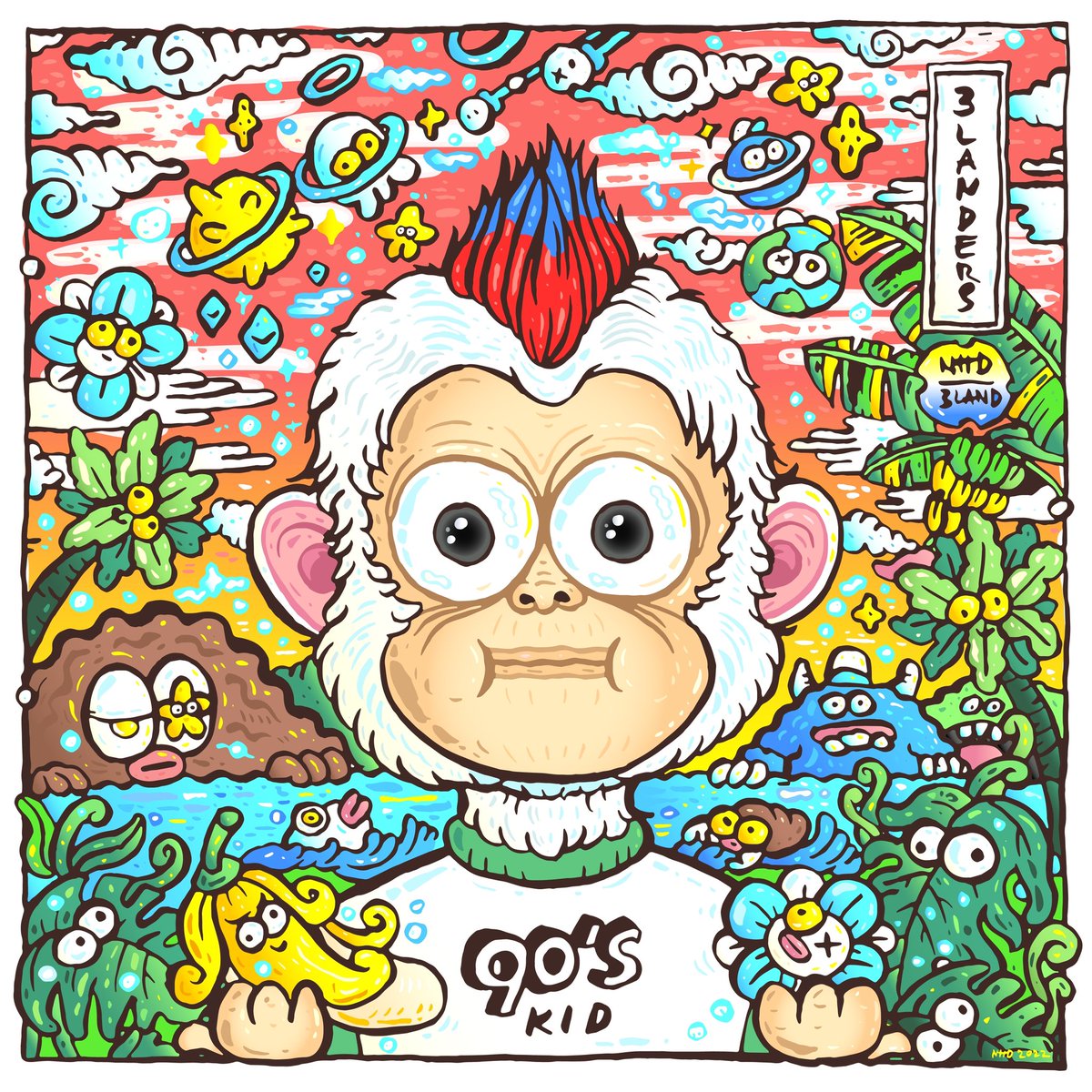 🦧 3Landers  #7065, Fan Art for <a href="/3LandersNFT/">3Landers 👀</a>, original by 3landboy, Illustration by Ken Hamala, Ink on paper and colouring on Adobe Illustrator, 1/1, Check out this item on <a href="/opensea/">OpenSea</a> 🔗 opensea.io/assets/ethereu… #3L4L #3landers