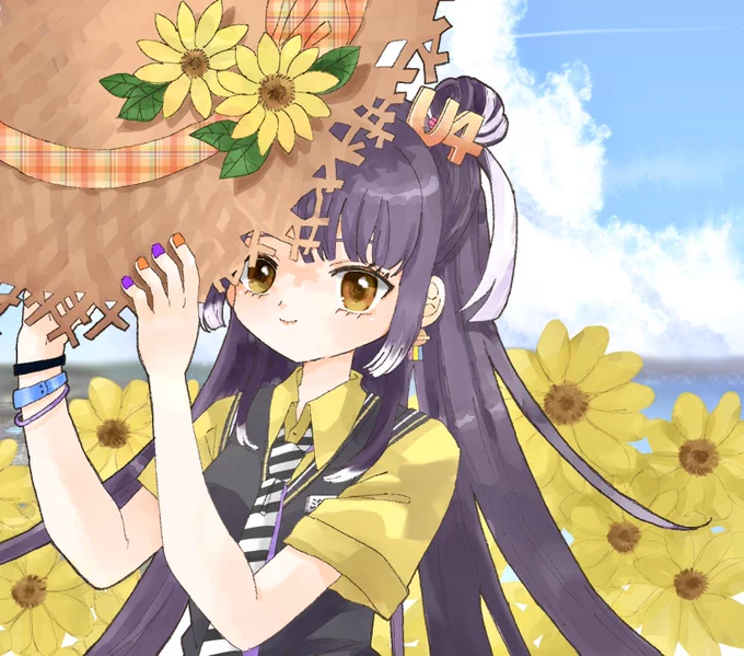 海妹と麦わら帽子とひまわり#Yotsuh_Art#うみせに4U(ツリーに背景なし) 