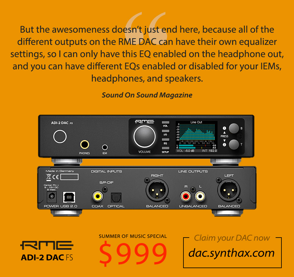 RME_Americas's tweet photo. RME ADI-2 DAC: Summer of Music Special
$999 - Save $300
Ends soon!
Claim your DAC now: https://t.co/DdkYX1uEB0
#rme #rmeaudio #rmeaudiousa #adi2profs #adi2dac #adi2fs #dac #hifi #hifiporn #dsd #mastering #audioporn #steadyclockfs #headphones #headphones🎧 https://t.co/btnznKgWML