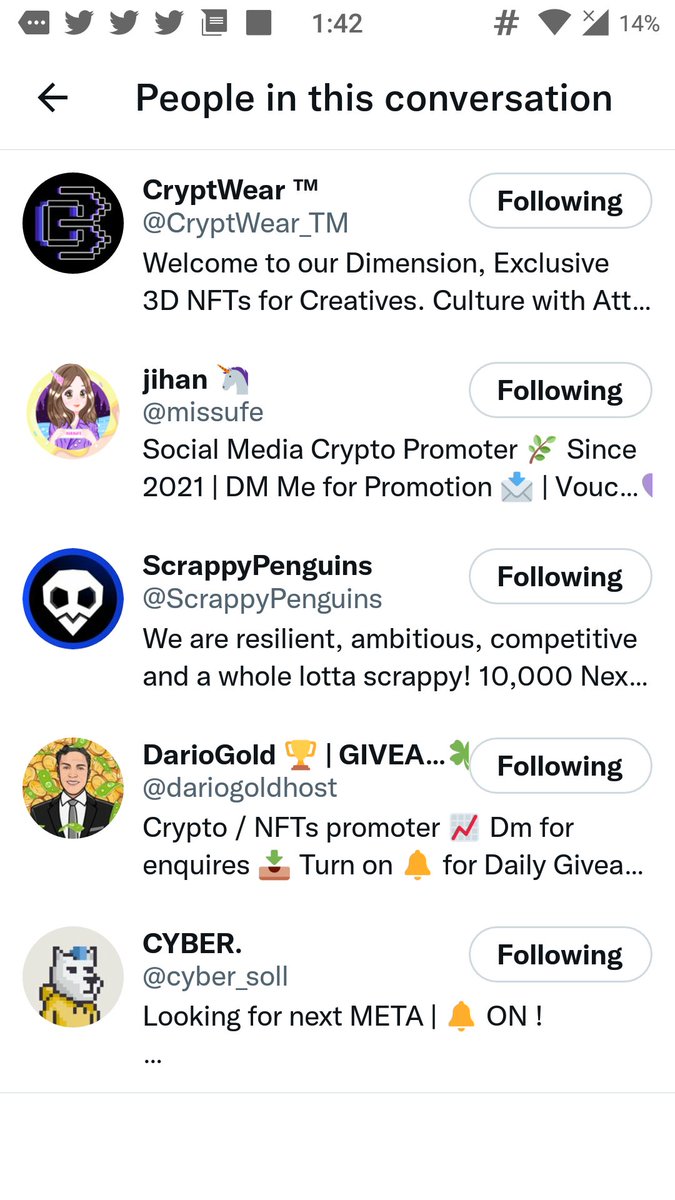 Muhamma26078627's tweet photo. @missufe @cyber_soll @CryptWear_TM @ScrappyPenguins @dariogoldhost Bismillah, thanks. https://t.co/3OMlwFj4LS