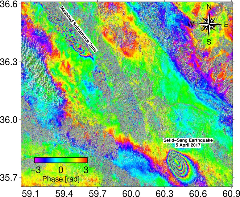 m_amin_khalili's tweet photo. "Earth at Risk"
As a result of the DInSAR technique applied between 2016/02/16 and 2017/04/11, this interferogram was generated from radar data obtained from the Sentinel1-A mission in descending track.
#EarthatRisk #YP #REACT_TC @IEEE_GRSS @GrssYp https://t.co/xokF9yYILD