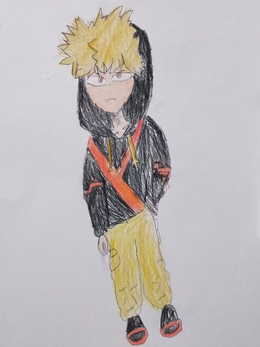 ・爆豪勝己(娘)ストリートな感じがとっても素敵!子供の描いたかっちゃんでも見てるとウルッとしてしまう#ヒロアカ #僕のヒーローアカデミア#爆破#7歳の落書き#落書き#イラスト 