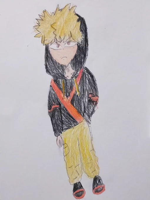 ・爆豪勝己(娘)ストリートな感じがとっても素敵!子供の描いたかっちゃんでも見てるとウルッとしてしまう#ヒロアカ #僕のヒーローアカデミア#爆破#7歳の落書き#落書き#イラスト 