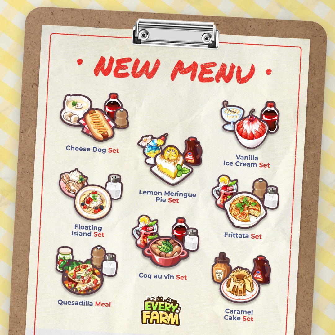 everyfarmglobal's tweet photo. We added 8 kinds of new restaurant recipes on this update!🍳

Which menu do you want to try?
Let's make dishes and get flero token!✨

1⃣Follow @everyfarmglobal 
2⃣RT this tweet
3⃣3 winners!

#EveryFarm #everyfarm #P2EGame #S2E #L4L #F4F #P2E #PlayToEarnGame https://t.co/MtJXbavNRc