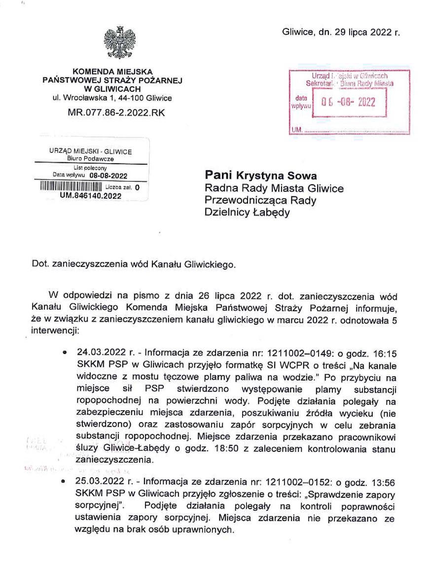 TGtarnogorski's tweet photo. Radna z Gliwic od kilku miesięcy prowadzi korespondencję z różnymi służbami. 

29 marca 2022 roku straż pożarna otrzymała zgłoszenie, że na Kanale Gliwickim ktoś zauważył dziwną maź oraz bardzo dużą ilość śniętych ryb. https://t.co/jbnpf86E9o