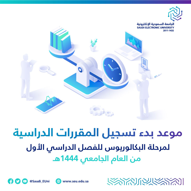 Saudi_EUni's tweet photo. 🗓️ تعلن وكالة الجامعة للشؤون التعليمية عن موعد بدء تسجيل المقررات لمرحلة البكالوريوس - طلبة التخصص -  للفصل الدراسي الأول من العام الجامعي 1444هـ

#رواد_تعليم_المستقبل
#SEU_2025