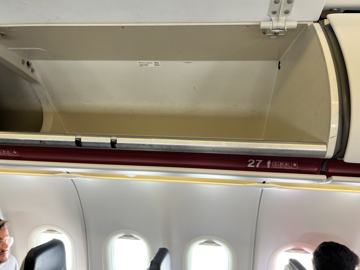 lenakasi31's tweet photo. @aegeanairlines we were just charged $40E /2bags to check in our bags when our flight to Athens was half empty and plenty of overhead baggage space - see pics. Pls refund us our money. https://t.co/xGb3G1lzN2