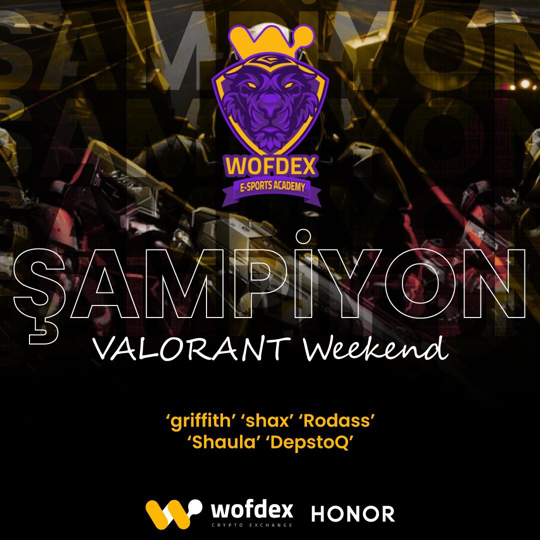 WofdexEsports's tweet photo. ŞAMPİYON WOFDEX ESPORTS ACADEMY 🏆

VALORANT Weekend Turnuvası şampiyonu Wofdex Esports Academy! ✨ 

Bu hafta sonunu 2 kupa ile bitiren takımımızı tebrik ederiz. 👏🏼

#VamosWofdex #WFDWIN #Gelecekşimdi #Honor #Wofdex #ŞampiyonWofdex https://t.co/pAh4HBMzjR