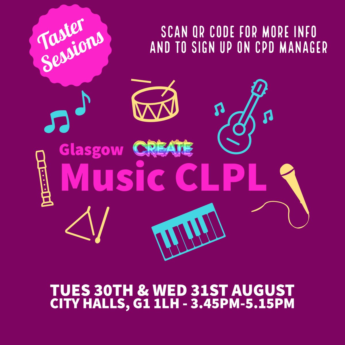 🎶Who's looking forward to the new term? We're excited to announce CLPL Taster Sessions for primary teachers in City Halls on Tues 30th &amp; Wed 31st August. We have  "Choir in a Box", ASN Music Support, Samba, GarageBand on iPad, Ukulele and Recorder. @Doug_GCC <a href="/EdISGlasgow/">EdIS Glasgow</a>