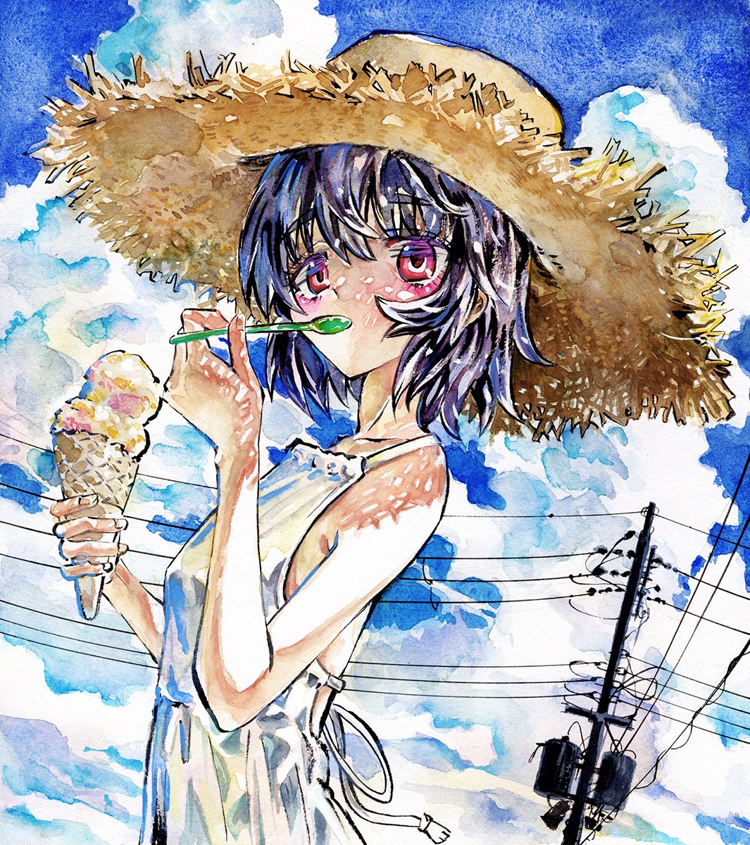 麦わら帽子の少女 #オリジナル #創作 #イラスト