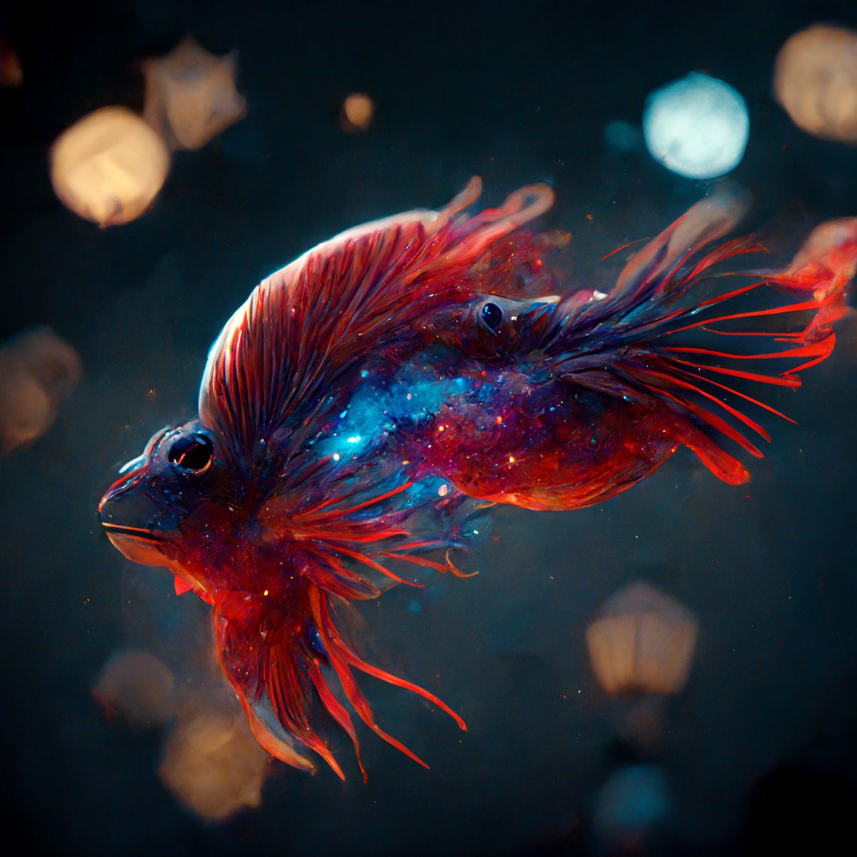RogerAn3D's tweet photo. Day 2: AI Art

Betta Fish Swimming in the Stars

#Midjourney prompt: Betta fish swimming in the stars

Used image ref, did some light retouching, and was kinda grossed out by how the AI deformed the fish but still fascinated with how the fins flowed! https://t.co/5bnHXRfjK1