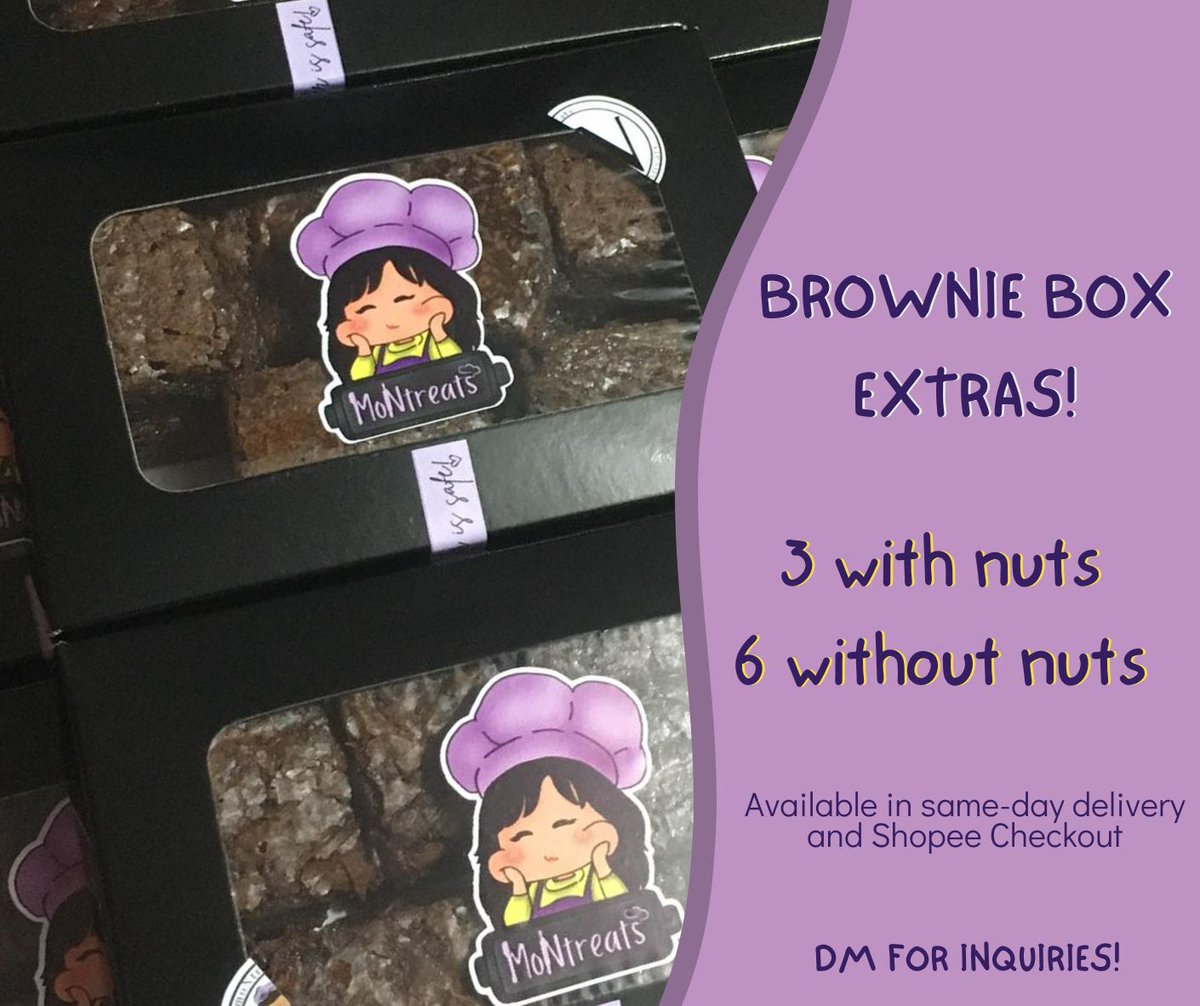 𝐁𝐑𝐎𝐖𝐍𝐈𝐄 𝐁𝐎𝐗 𝐄𝐗𝐓𝐑𝐀𝐒!
3 with nuts
6 without nuts

🛒 Available in same-day delivery and Shopee checkout

𝐃𝐌 𝐅𝐎𝐑 𝐈𝐍𝐐𝐔𝐈𝐑𝐈𝐄𝐒