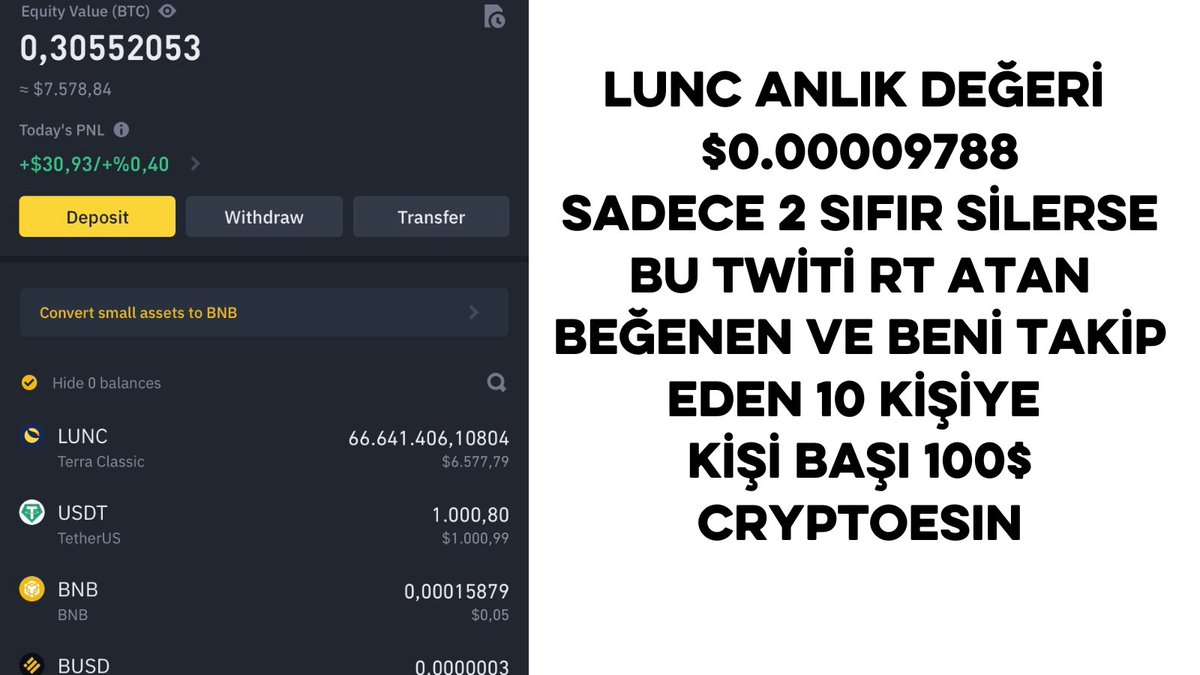 #LUNC Anlık Değeri  $0.00009788 Sadece 2 Sıfır Silerse Bu Twiti RT edip Benip Takip Eden Toplam 10 Kişiye Kişi Başı 100$ Göndericem .

Ayrıca  bitexen.com/sign-up?ref=81… kayıt ol kyc yap  yatırımsız 150 TL bitexen token kazan.
ogrenkazan.com

#ceek #RACA #shiba #SHIB #LUNA