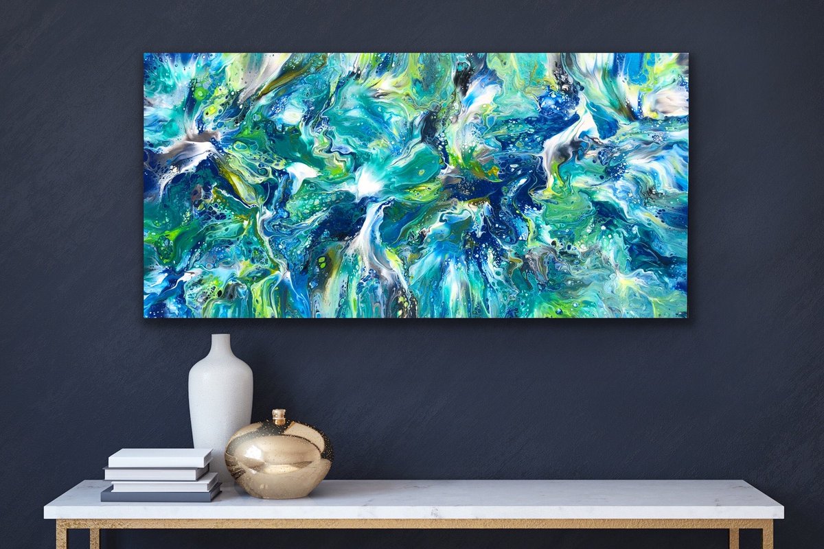 NEW! The latest addition to her #etsy shop! Acrylic Pour Painting, Abstract Art Wall Decor, Fluid Art in Blues and Green, Large Canvas Dutch Pour by #QueenOf winner @Fliss268 etsy.me/3OQaWg4 #blue #felicityosborne #unframed #abstractgeometric #abstract #stretchedcanvas