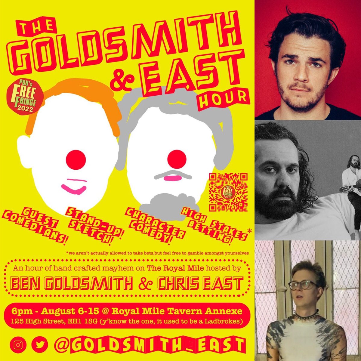 Goldsmith_East's tweet photo. ⛪️ HERE’S THE LINE UP FOR OUR SUNDAY SERVICE ⛪️ 

😍 @NickKocher 
😍 @samiabuwardeh 
😍 @linuskarp 

🧐 6pm at The Royal Mile Tavern Annexe 
👀 Hosted by @bengoldsmith90, @ChreastBrand as part of @thefreefringe #edfringe https://t.co/q1o8F4XVJb
