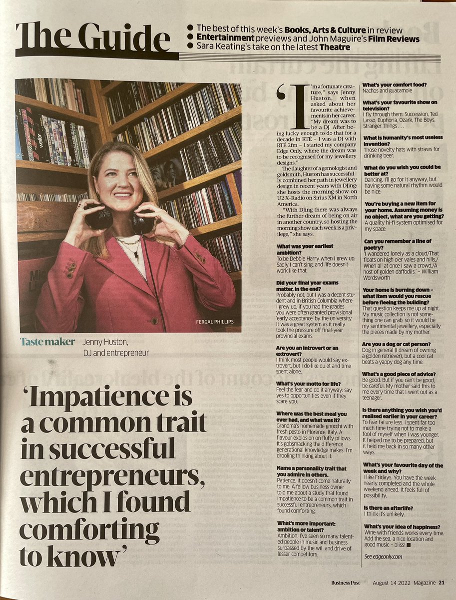 jennyhuston's tweet photo. Answering fun questions in this weekends @businessposthq magazine. Thanks for having me @NadineORegan #businesspost #edgeonly https://t.co/Jh04wL73RL