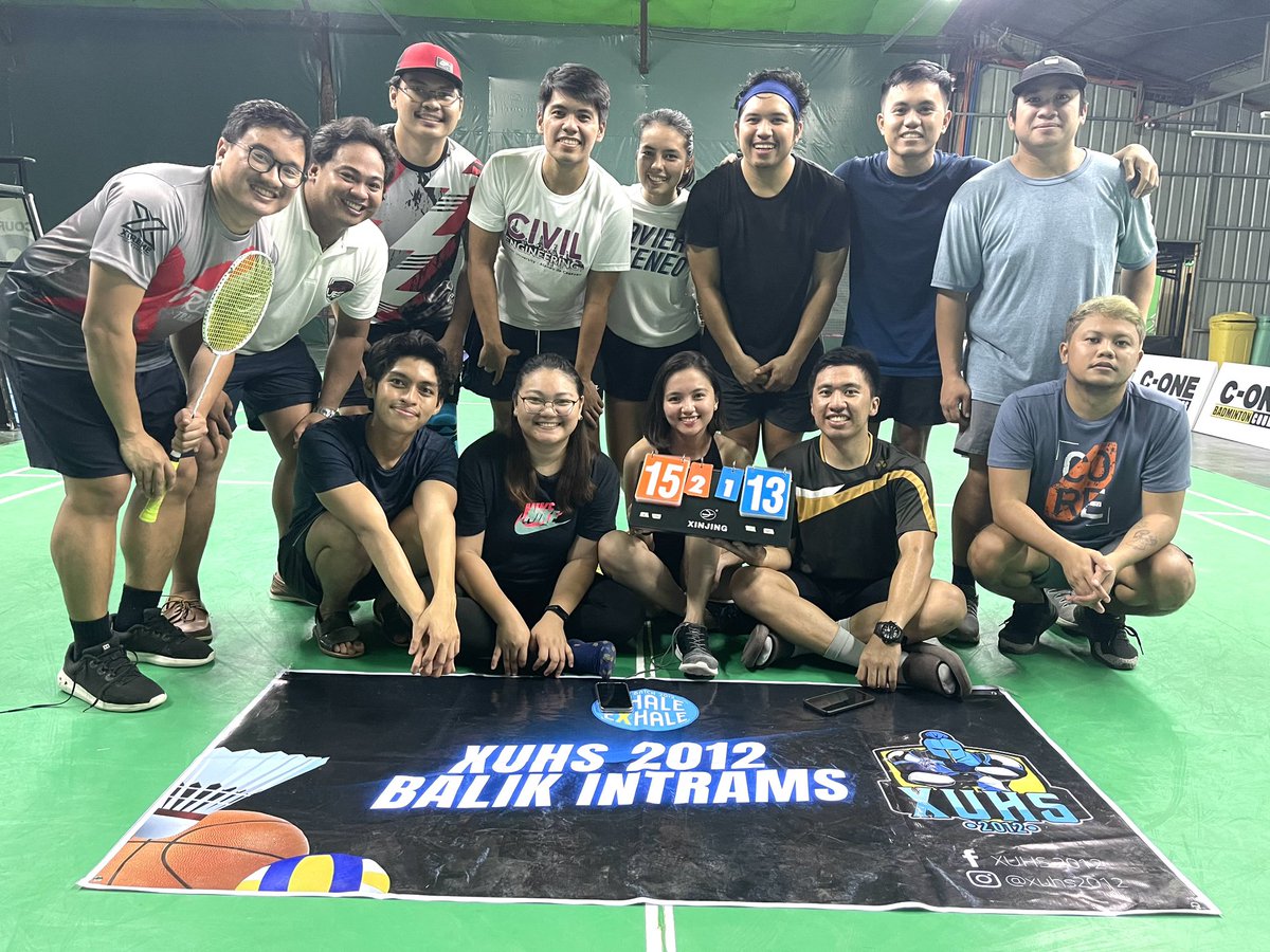 xuhs2012's tweet photo. Tons of fun and competitive badminton were played yesterday! 

After a long day, the pair of Danjo and Dale smashed their way out of the competition and were declared Champions. 

The whole batch thanks Shin, Shelv, Dan, Moi, Rj for leading the event.

#BalikIntrams #XUHS2012 https://t.co/kbkposM3wc