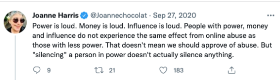 fem_mb's tweet photo. @Joannechocolat Let's not forget that two years ago when Salman Rushdie signed an open letter condemning death threats against JKR, you not only refused to sign it, but responded by posting a vile tweet suggesting that it simply didn't matter bc she's successful &amp; wealthy. https://t.co/XjCnJZTvy4