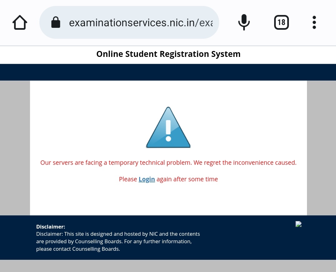 ADARSH0087's tweet photo. @CSIR_IND @DG_NTA @ugc_india
Facing problem while registration. @EduMinOfIndia

Server down from last evening....continously https://t.co/XnwtlC6XrN