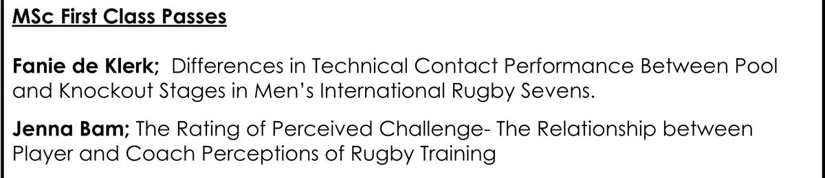 Congrats to @HPALS__  students @Jennaleighbam and Fanie de Klerk for both achieving a first class pass for your Masters 👏